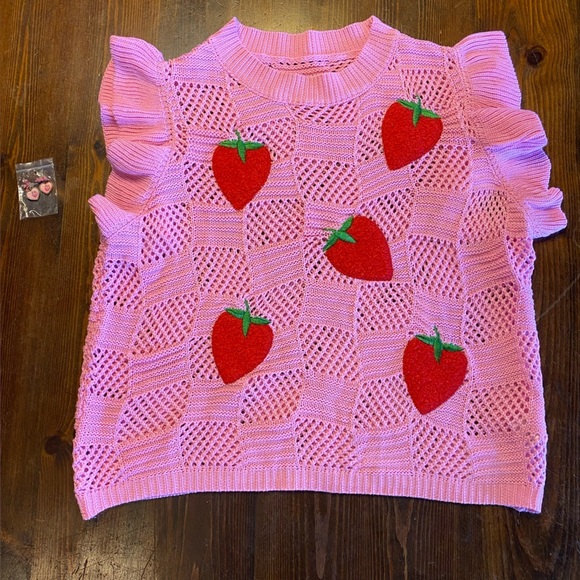 A Classy Chic Boutique Tops - Boutique bubblegum pink strawberry SOFT crochet short flutter sleeve sweater szL